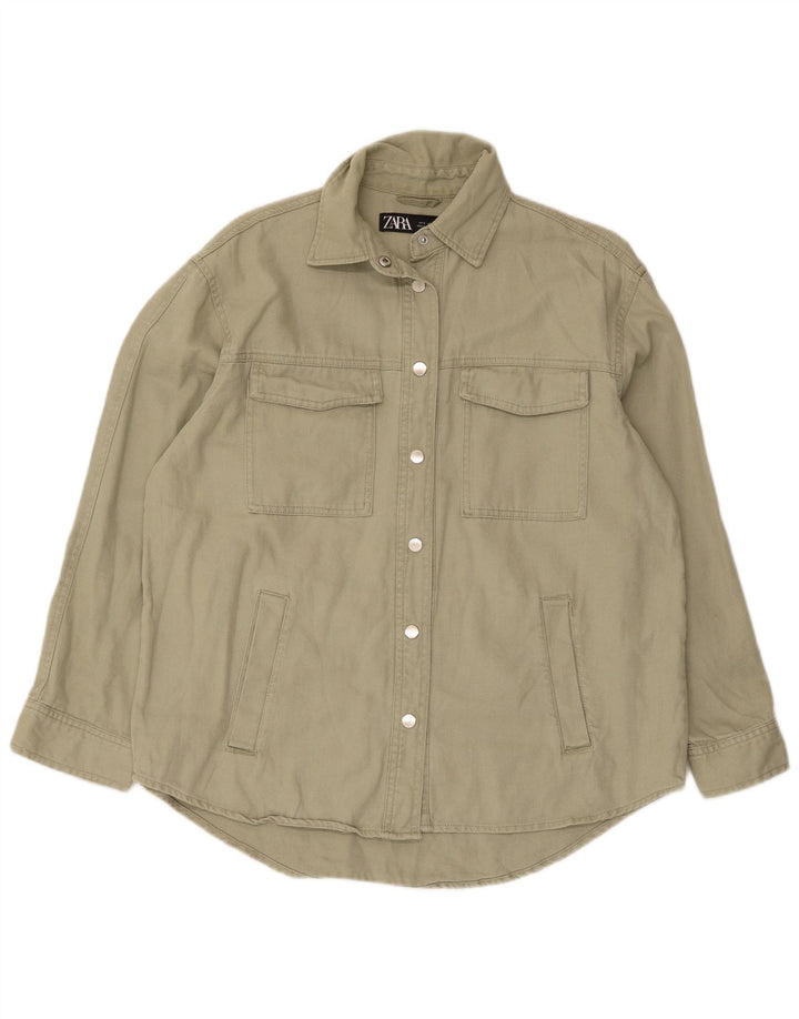 Camisa oversized feminina Zara UK 10 pequeno algodão verde