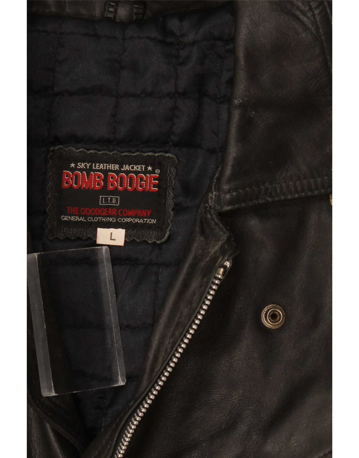 Jaqueta masculina de couro para motociclista Bomb Boogie Reino Unido 40 grande preta