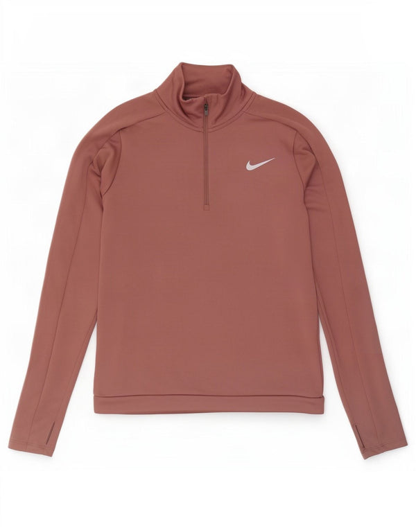 Nike Womens Dri Fit Zip Neck Pullover Treino Top UK 6 XS Rosa