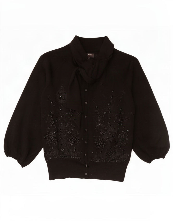 Suéter cardigã feminino Ted Baker manga 3/4 tamanho 2 pequeno preto floral
