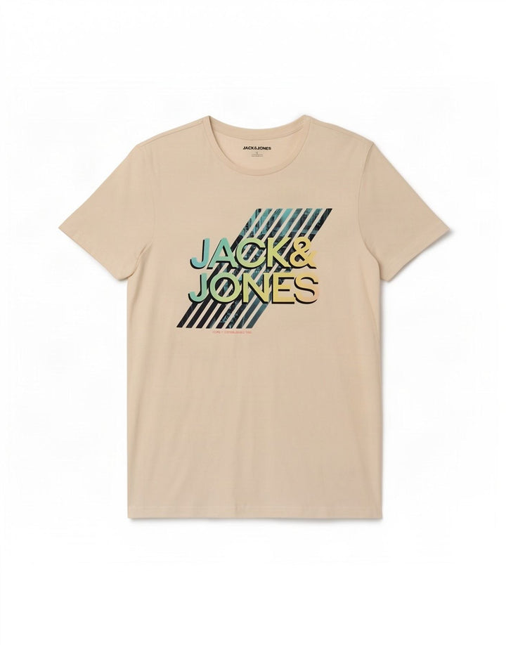Camiseta gráfica masculina Jack & Jones Top médio algodão branco