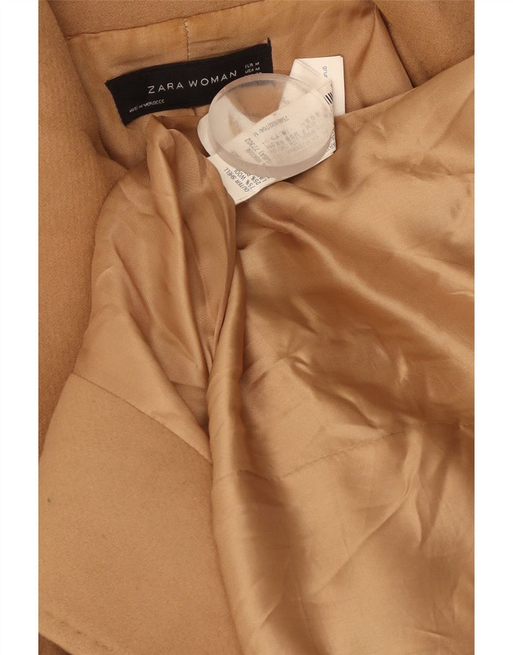 Casaco feminino Zara com peito duplo Reino Unido 12 lã marrom médio