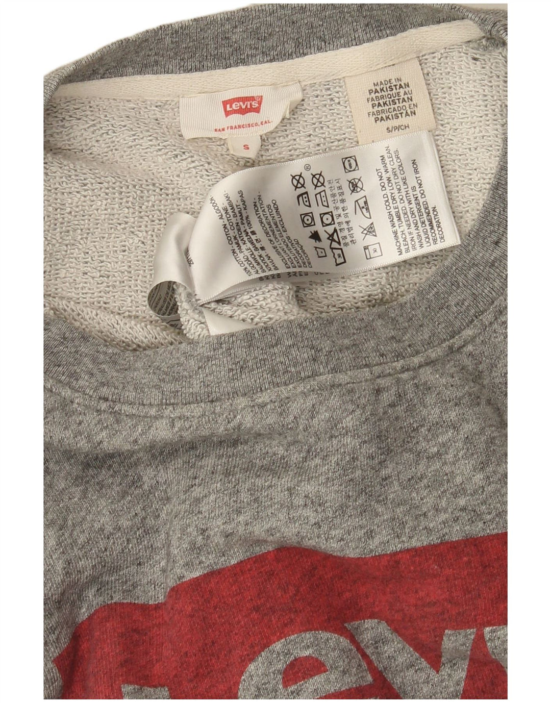Suéter gráfico feminino Levi's UK 10 pequeno algodão manchado cinza