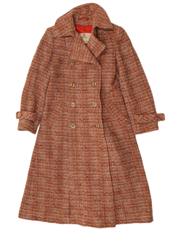 Aquascutum Casaco feminino com peito duplo UK 12 Lã listrada marrom médio