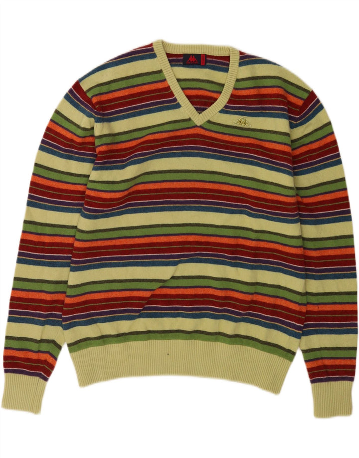 Suéter masculino Kappa com decote em V XL de lã listrada multicolorida