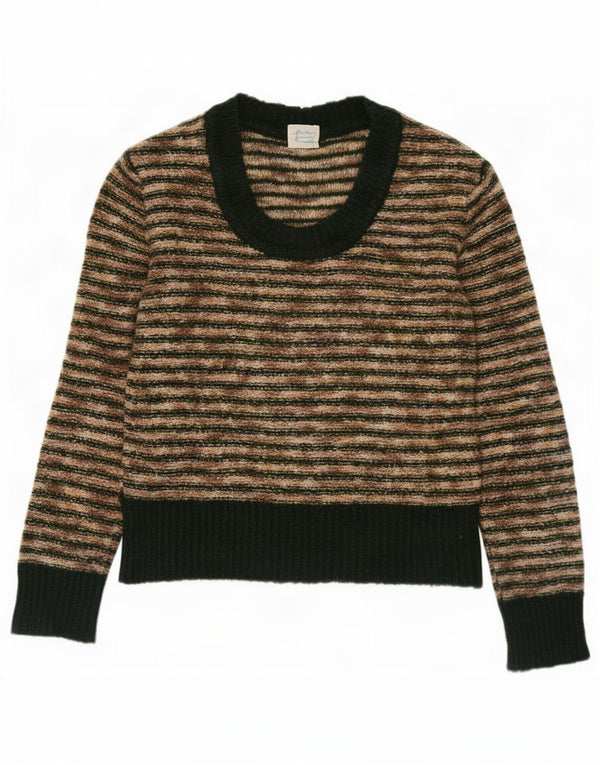 Suéter feminino vintage com gola canoa Reino Unido 14 listrado bege médio