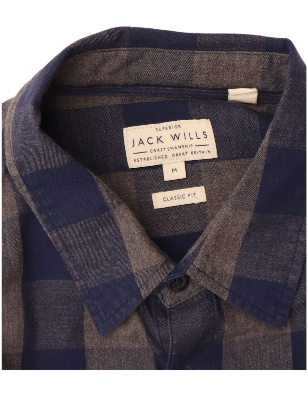 Camisa masculina de flanela de ajuste clássico Jack Wills médio azul marinho algodão guingão