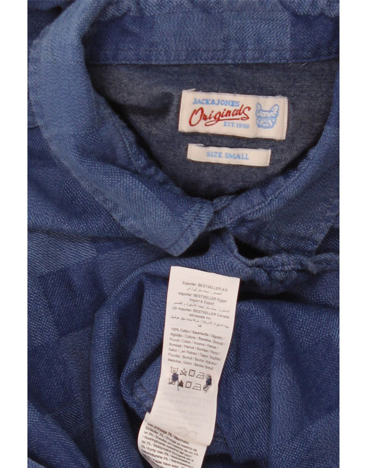 Camisa masculina Jack & Jones pequena azul algodão guingão