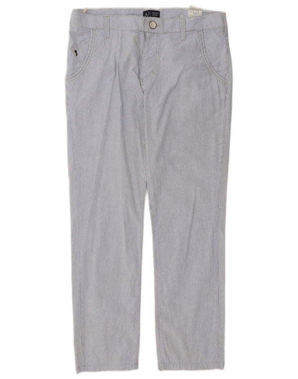Calças Chino retas masculinas Armani W32 L30 algodão listrado azul