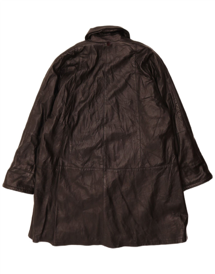 Casaco de couro feminino vintage folgado Reino Unido 14 couro preto médio