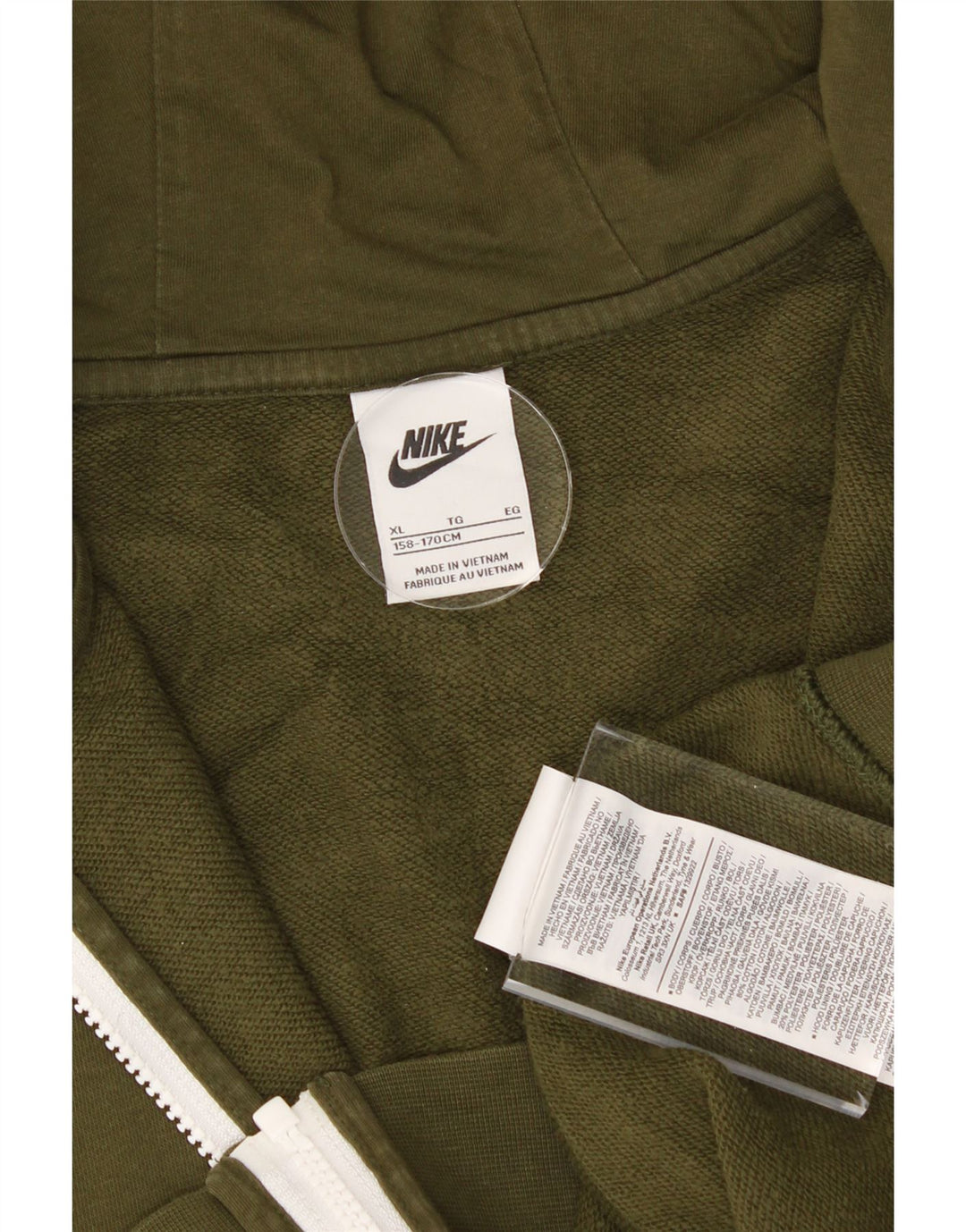 NIKE Boys Graphic Zip Hoodie Sweater 13-14 Years XL Khaki Cotton Vintage Nike and Second-Hand Nike from Messina Hembry 