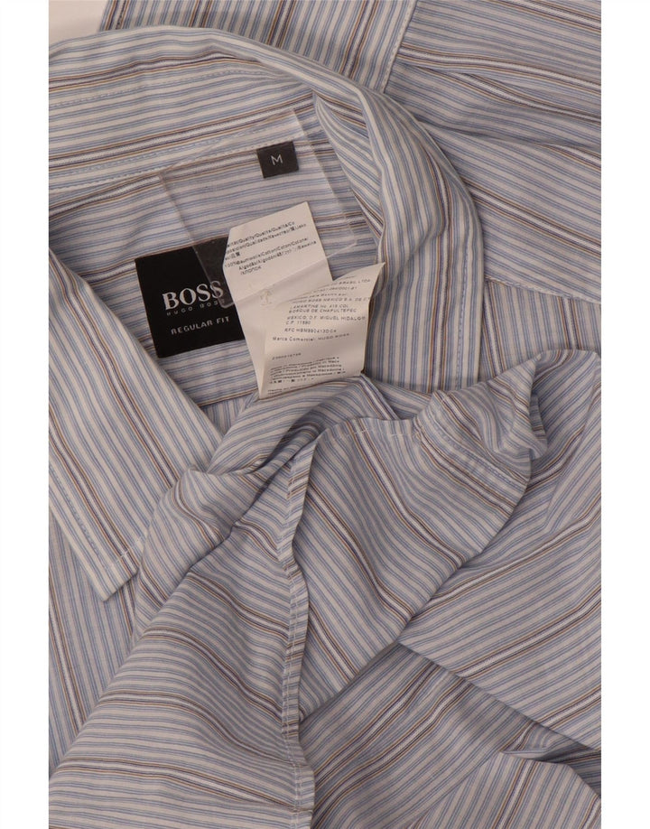 Camisa masculina de ajuste regular HUGO BOSS algodão listrado azul médio