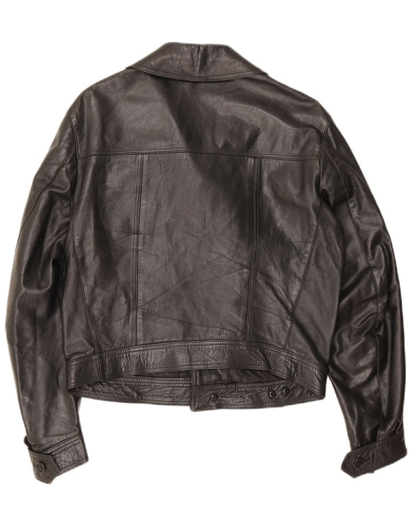 Berrino Mens Crop Leather Biker Jacket IT 48 Médio Preto