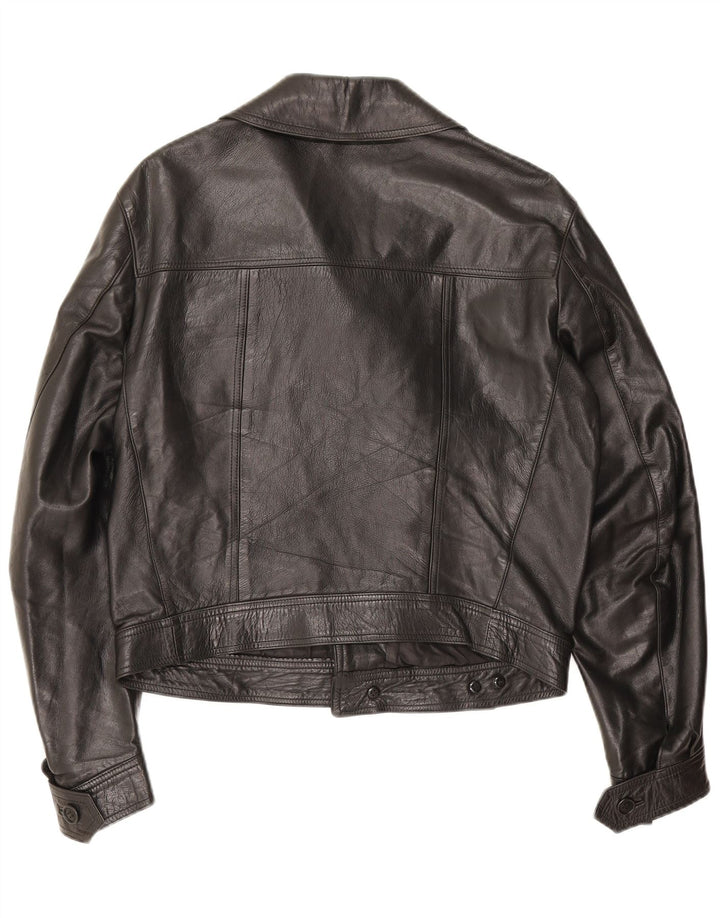 Berrino Mens Crop Leather Biker Jacket IT 48 Médio Preto
