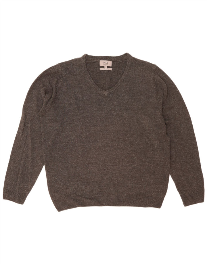 Suéter masculino Marks & Spencer com decote em V grande acrílico cinza
