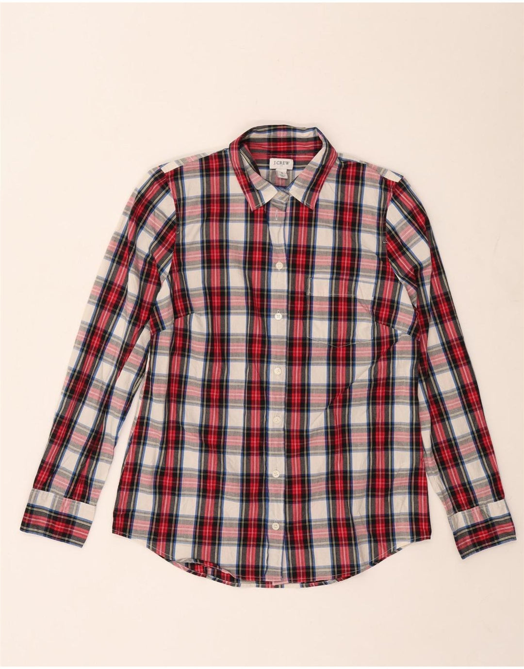 Camisa feminina J. Crew UK 10 pequena xadrez vermelha de algodão