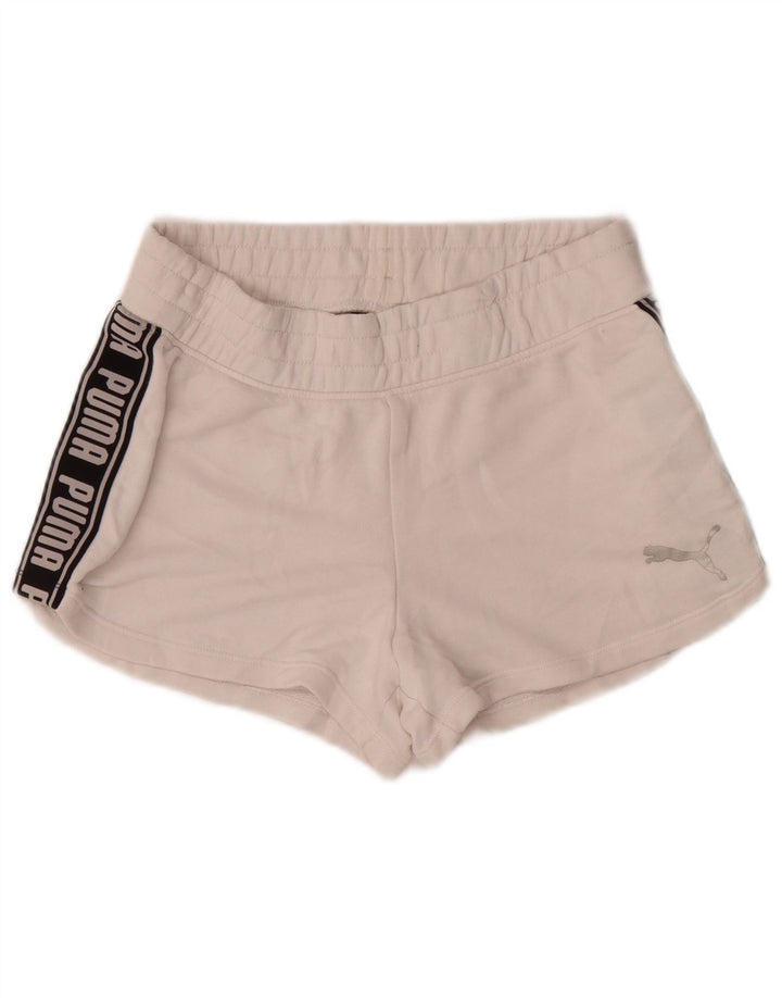 Shorts esportivos femininos PUMA UK 8 pequenos off white algodão colorblock