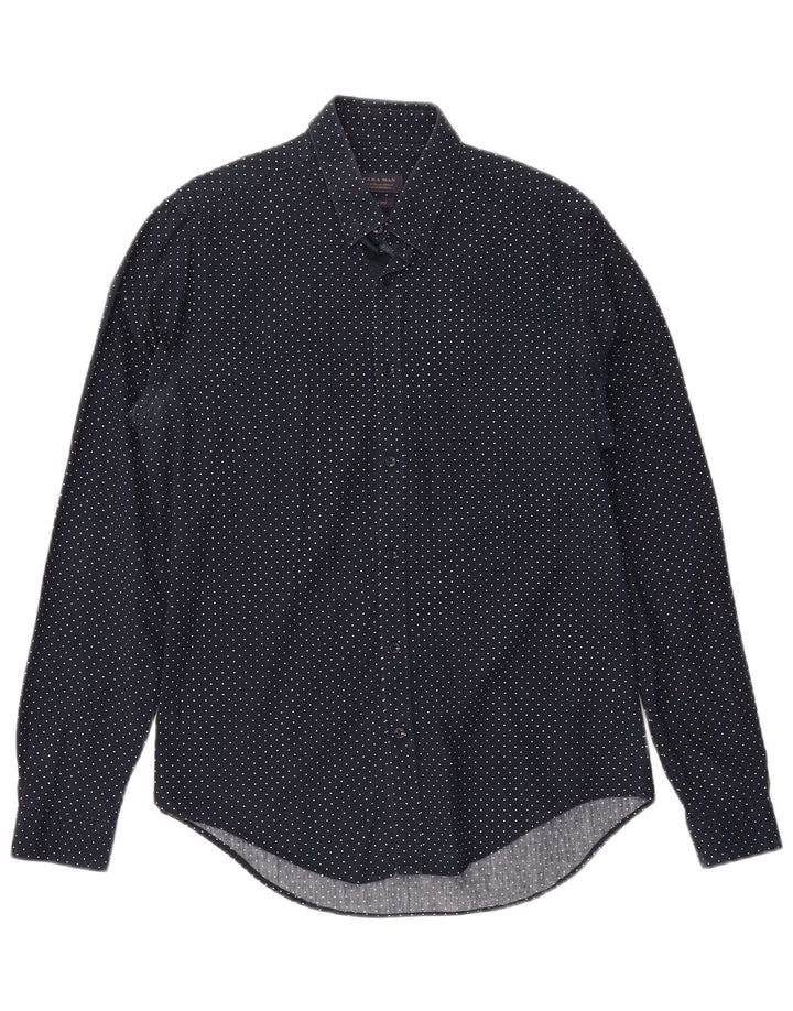 Camisa masculina ZARA Slim Fit média azul marinho geométrica