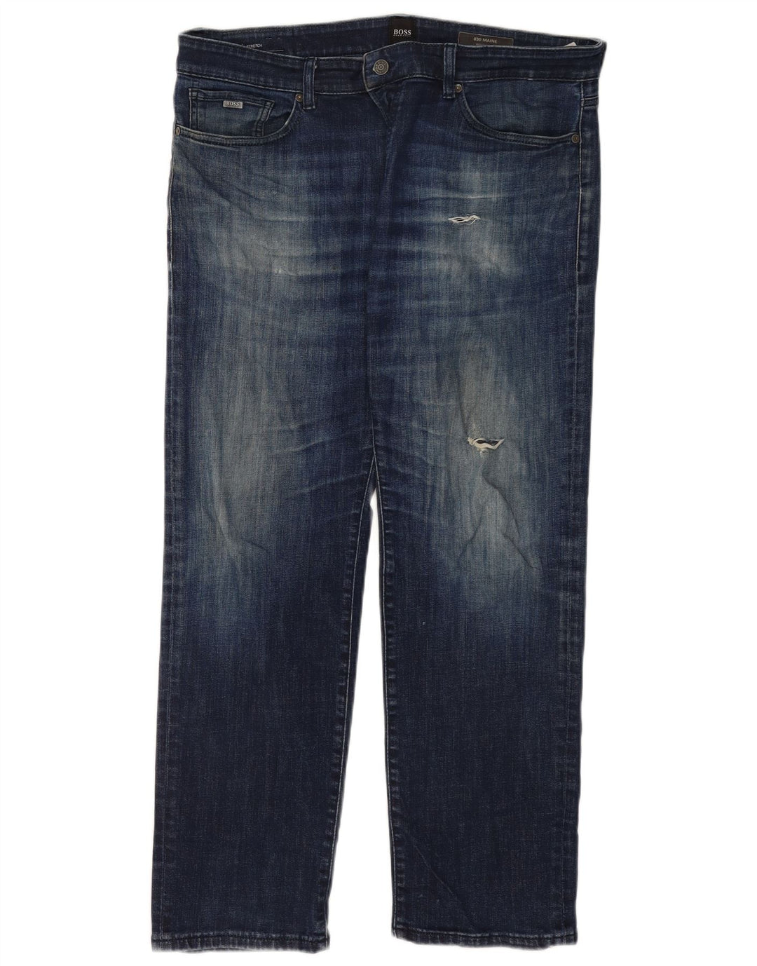 Jeans retos regulares femininos Hugo Boss W36 L32 algodão azul
