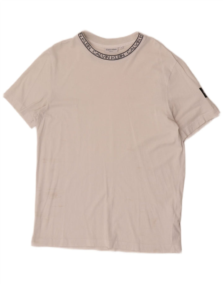 Calvin Klein Camiseta masculina gráfica Top médio algodão branco