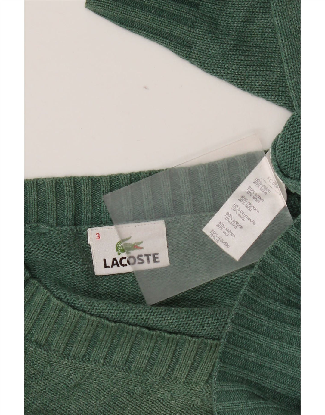 Suéter masculino Lacoste com decote em V tamanho 3 pequeno algodão verde
