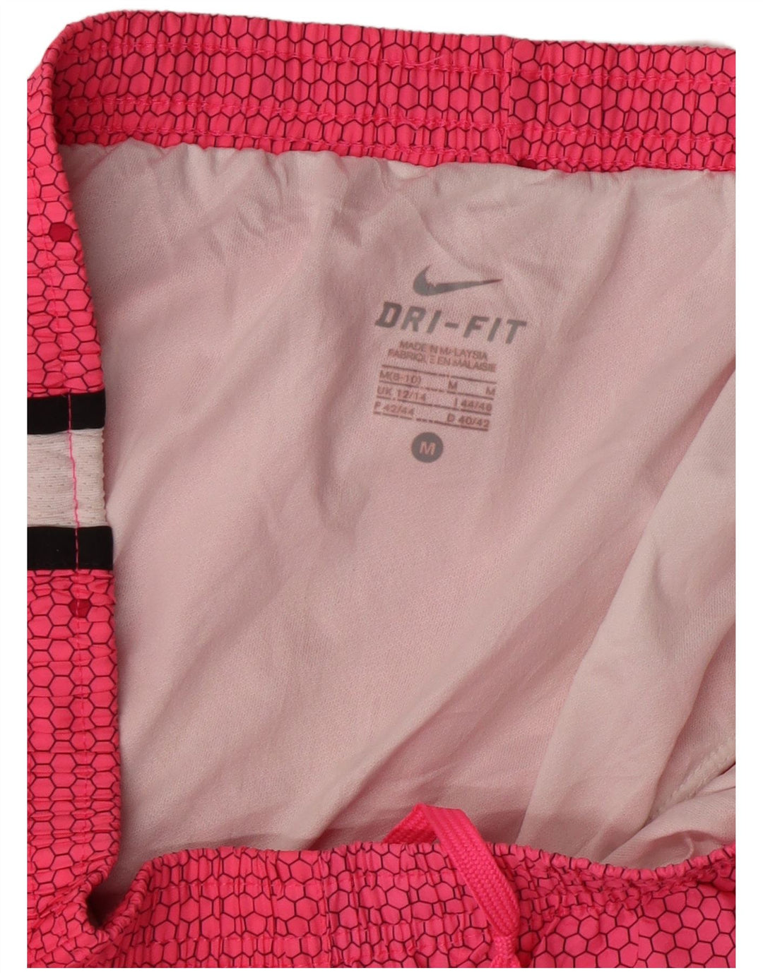 Shorts esportivos femininos NIKE Dri Fit UK 12/14 médio rosa colorblock