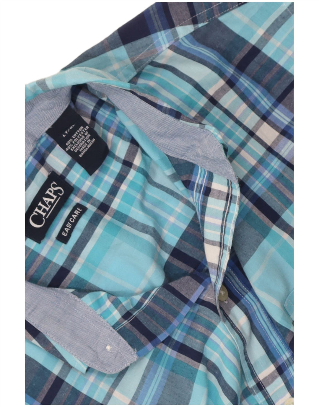 Camisa masculina de manga curta Chaps Easy Care de algodão xadrez azul grande