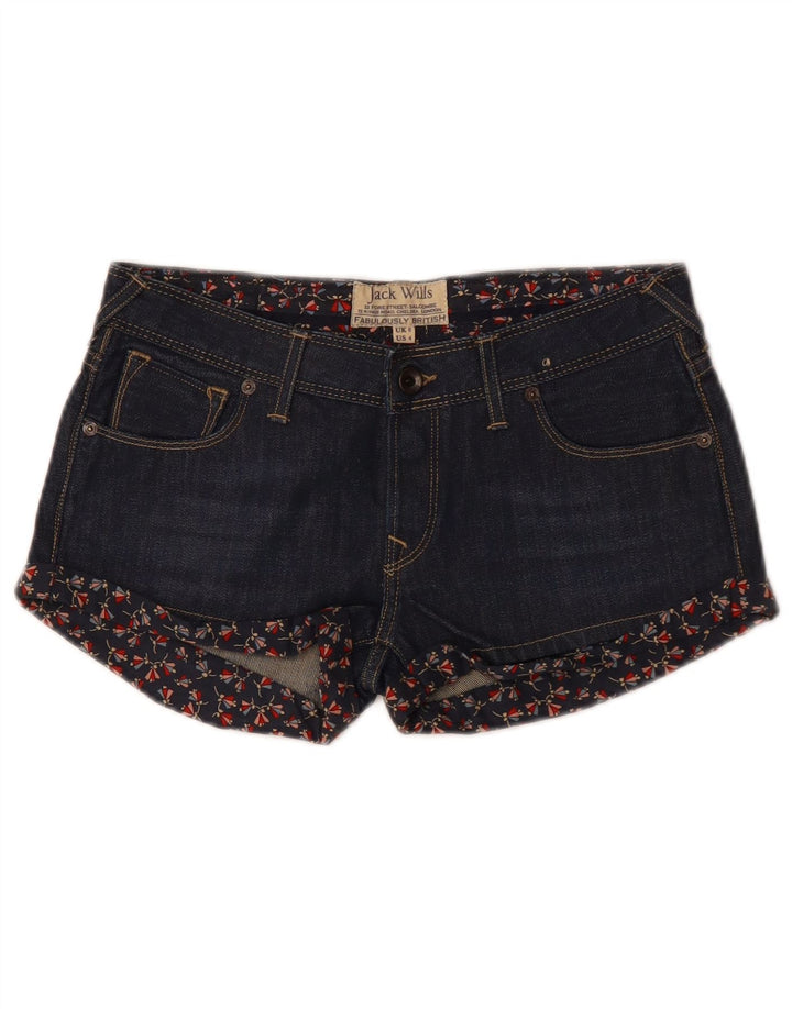 Shorts jeans feminino JACK WILLS Reino Unido 8 pequeno W28 azul marinho floral
