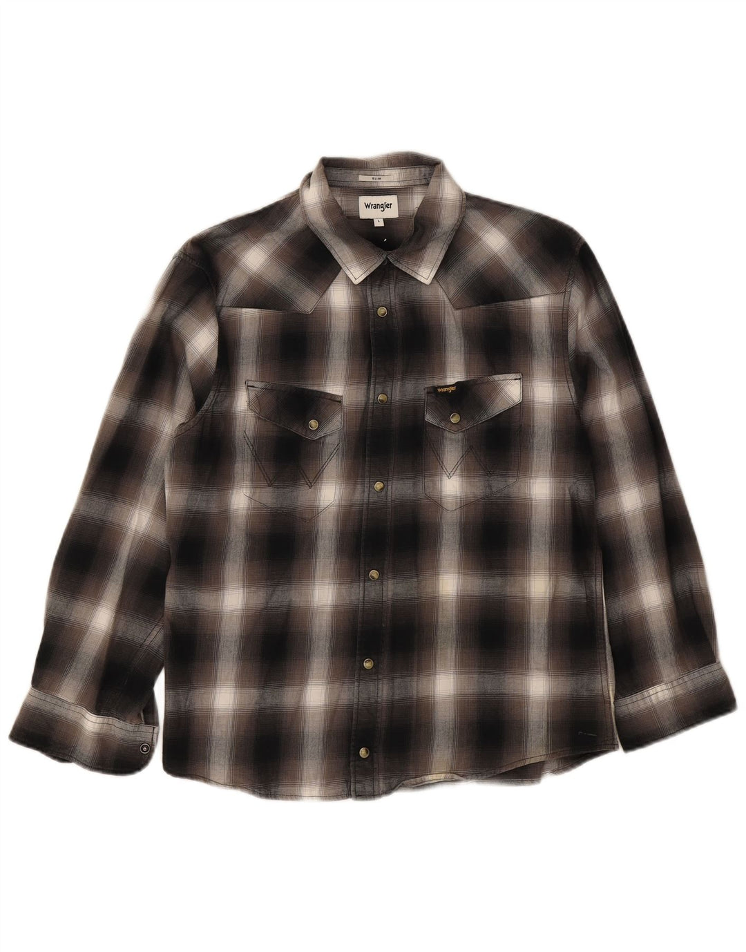Wrangler Camisa masculina slim grande de algodão xadrez preto