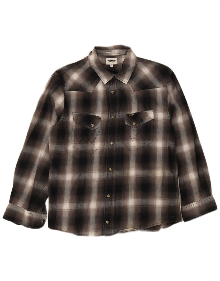 Wrangler Camisa masculina slim grande de algodão xadrez preto