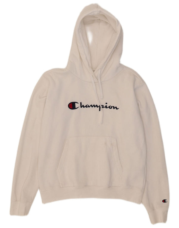 Jumper feminino com capuz gráfico Champion UK 14 algodão branco médio