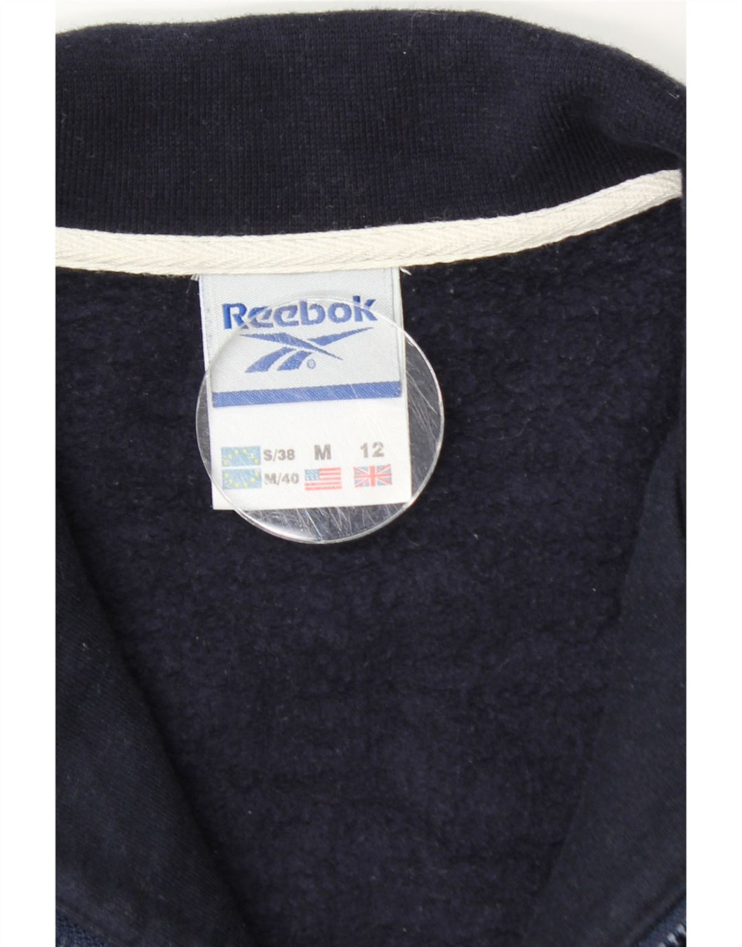 Reebok feminino zip neck moletom jumper UK 12 médio azul marinho algodão