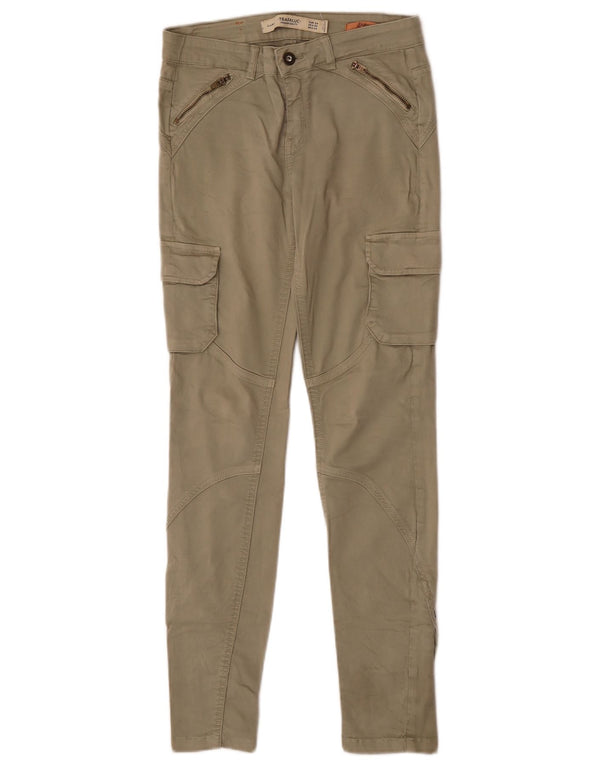 Zara Calça Cargo Feminina Slim EU 34 2XS W24 L28 Algodão Cáqui