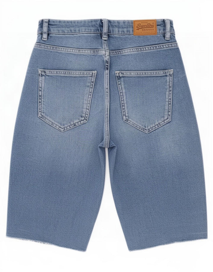 Shorts jeans feminino Superdry W28 algodão azul médio