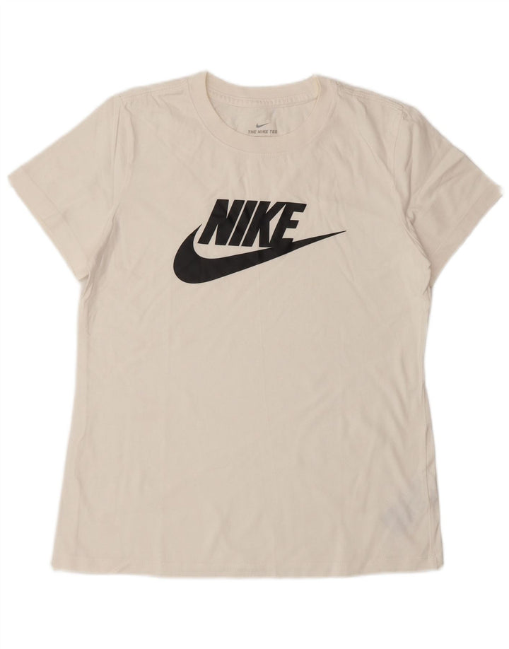 Camiseta feminina gráfica NIKE UK 10 pequena algodão branco