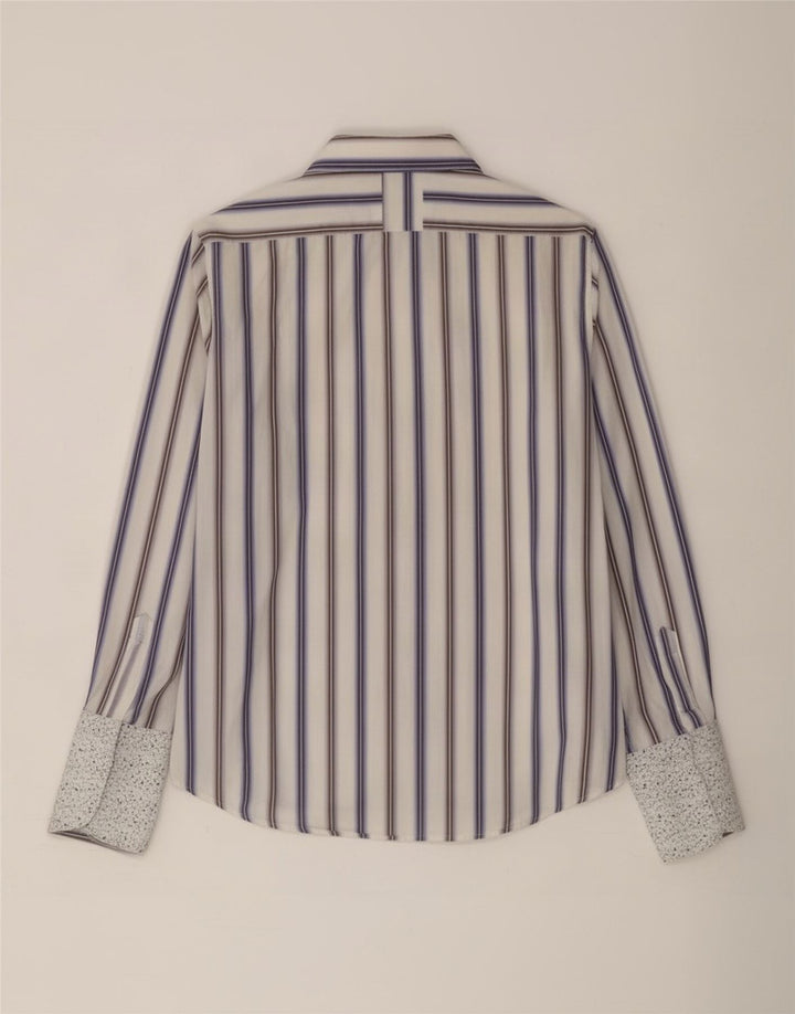 Peter Werth Camisa masculina de algodão listrado branco médio
