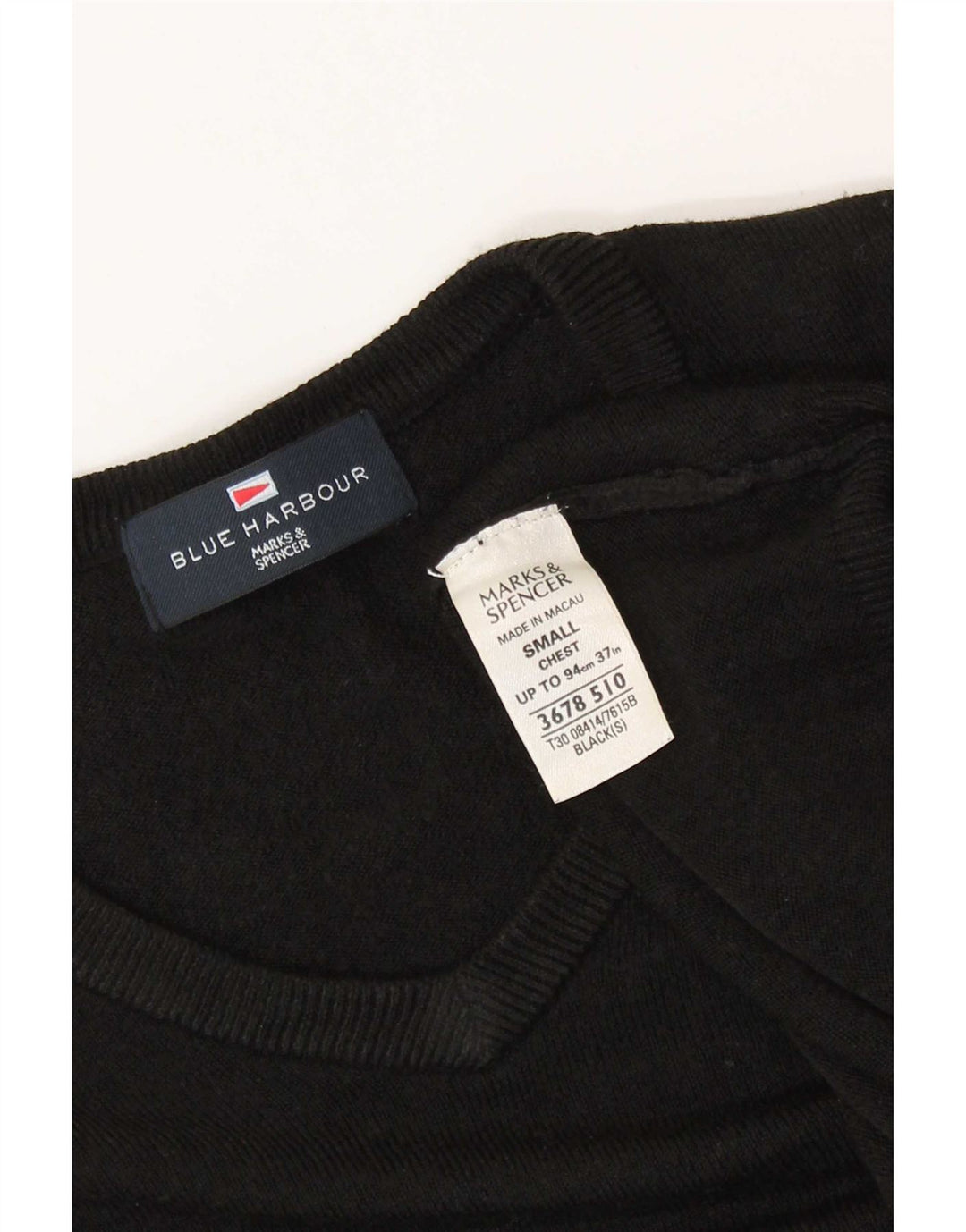 Suéter masculino Marks & Spencer Blue Harbor com decote em V, pequeno acrílico preto