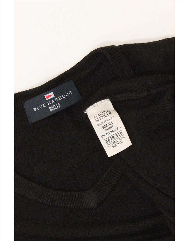 Suéter masculino Marks & Spencer Blue Harbor com decote em V, pequeno acrílico preto