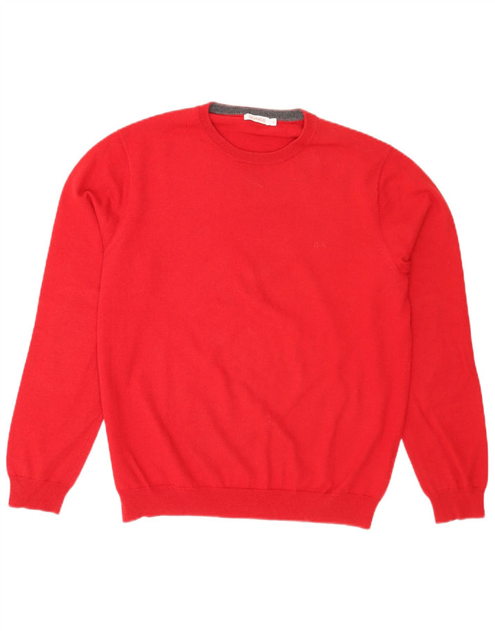 Suéter masculino Sun68 com gola redonda, lã vermelha média