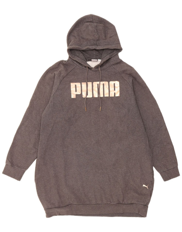 Suéter com capuz feminino Puma Longline Graphic UK 14 algodão cinza médio