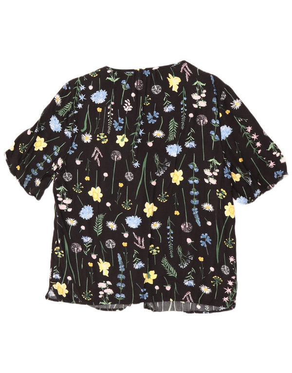 Blusa feminina Joules manga curta Reino Unido 12 viscose floral preta média