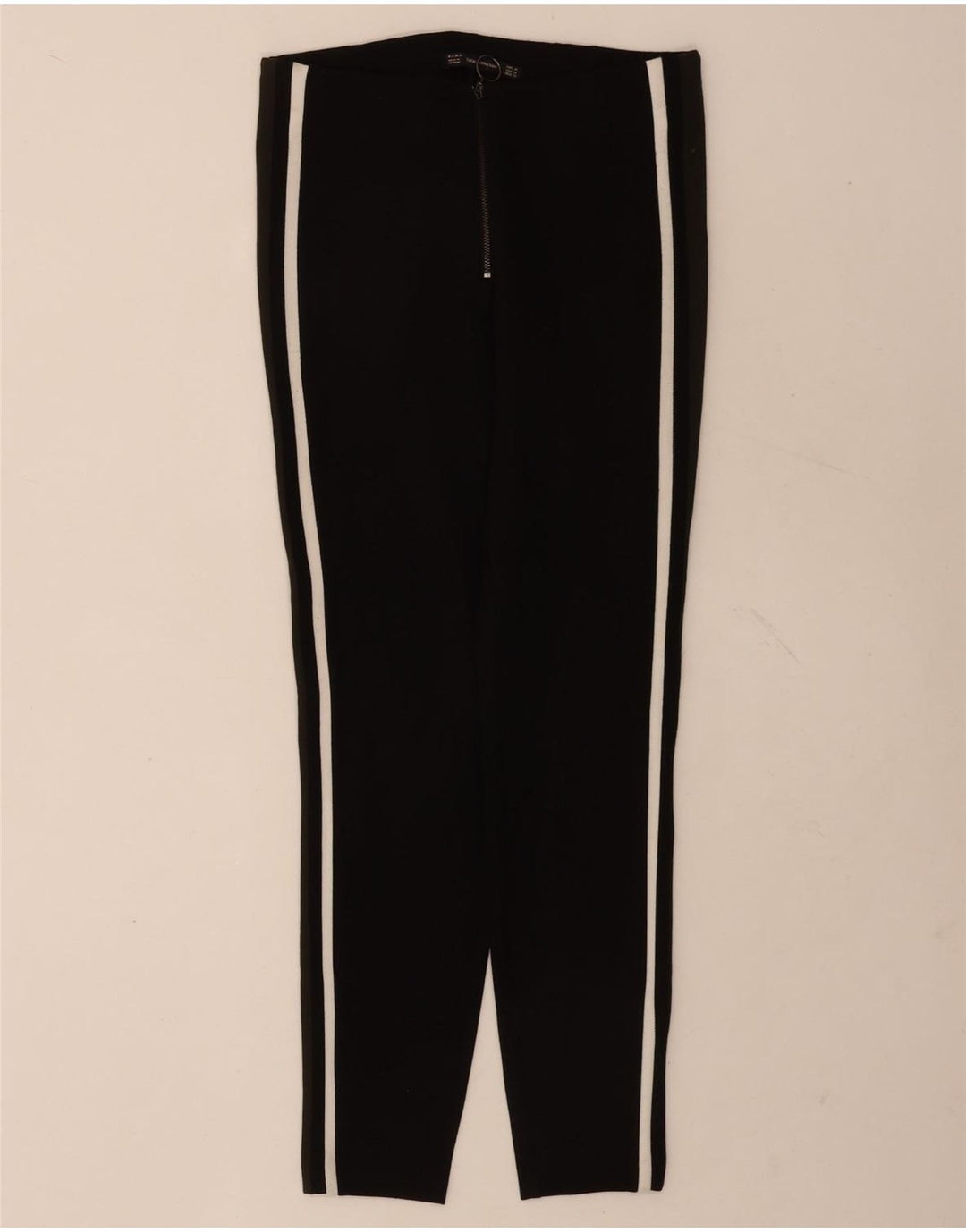 Calça de treino feminina Zara UK 12 médio preto colorblock viscose