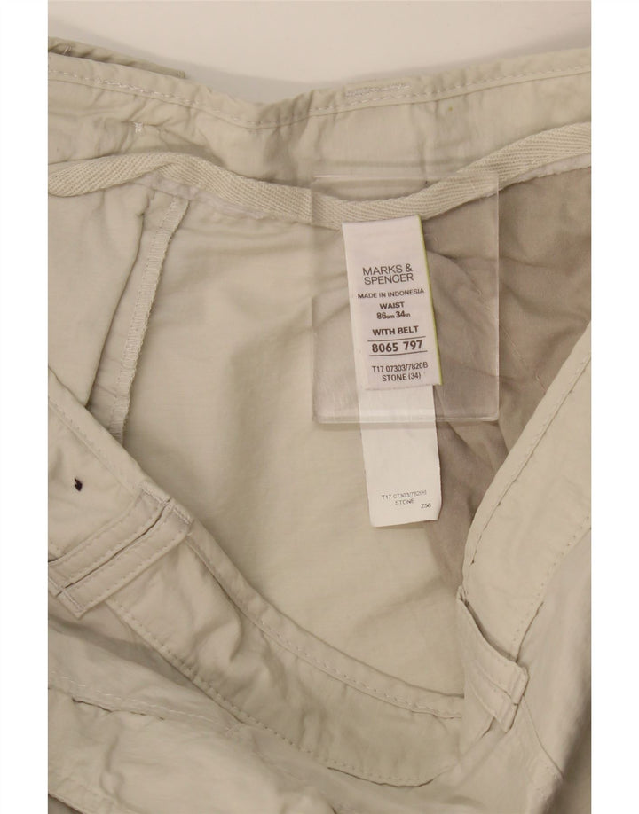 Bermuda cargo masculina MARKS & SPENCER W34 grande algodão bege