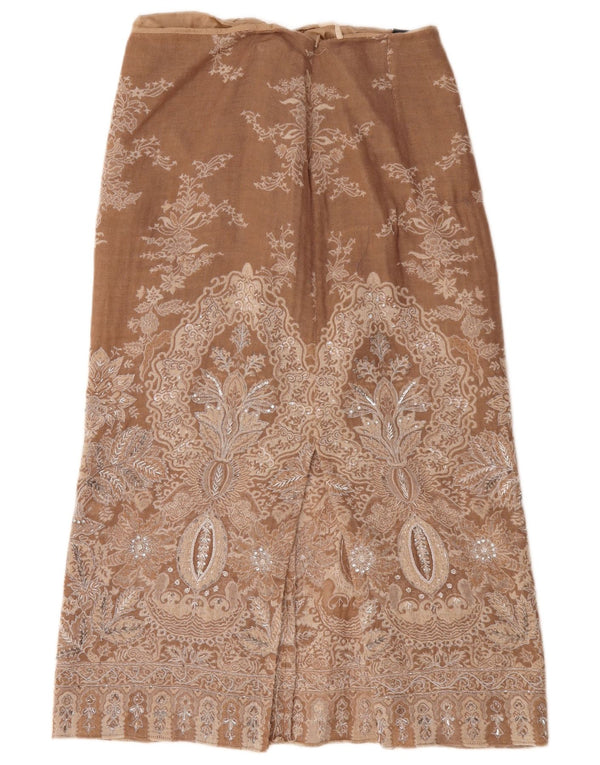 Saia midi feminina Luisa Spagnoli IT 46 grande W32 marrom lã paisley