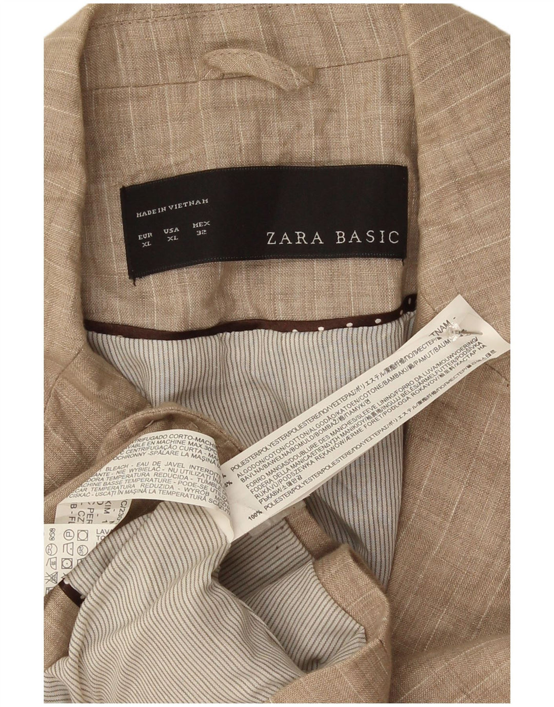 Jaqueta blazer feminina Zara com 1 botão Reino Unido 18 XL bege risca de giz poliéster