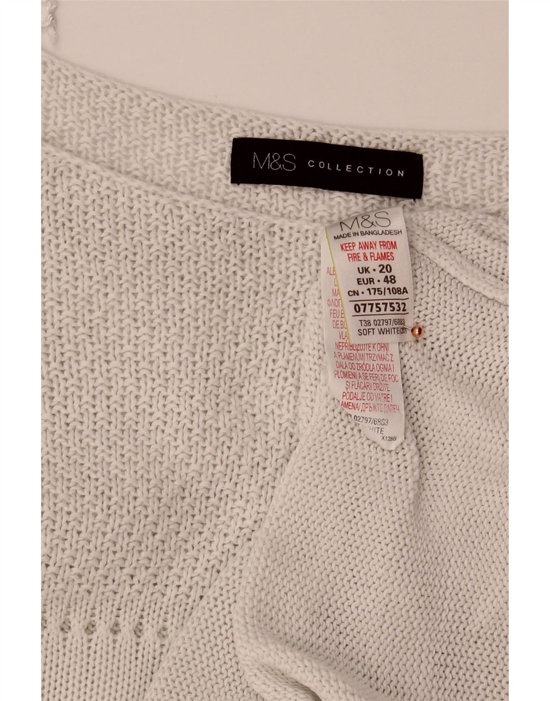 Suéter feminino MARKS & SPENCER com gola canoa UK 20 2XL algodão branco