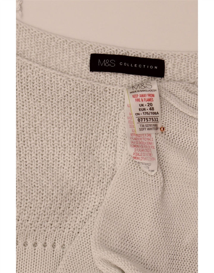Suéter feminino MARKS & SPENCER com gola canoa UK 20 2XL algodão branco