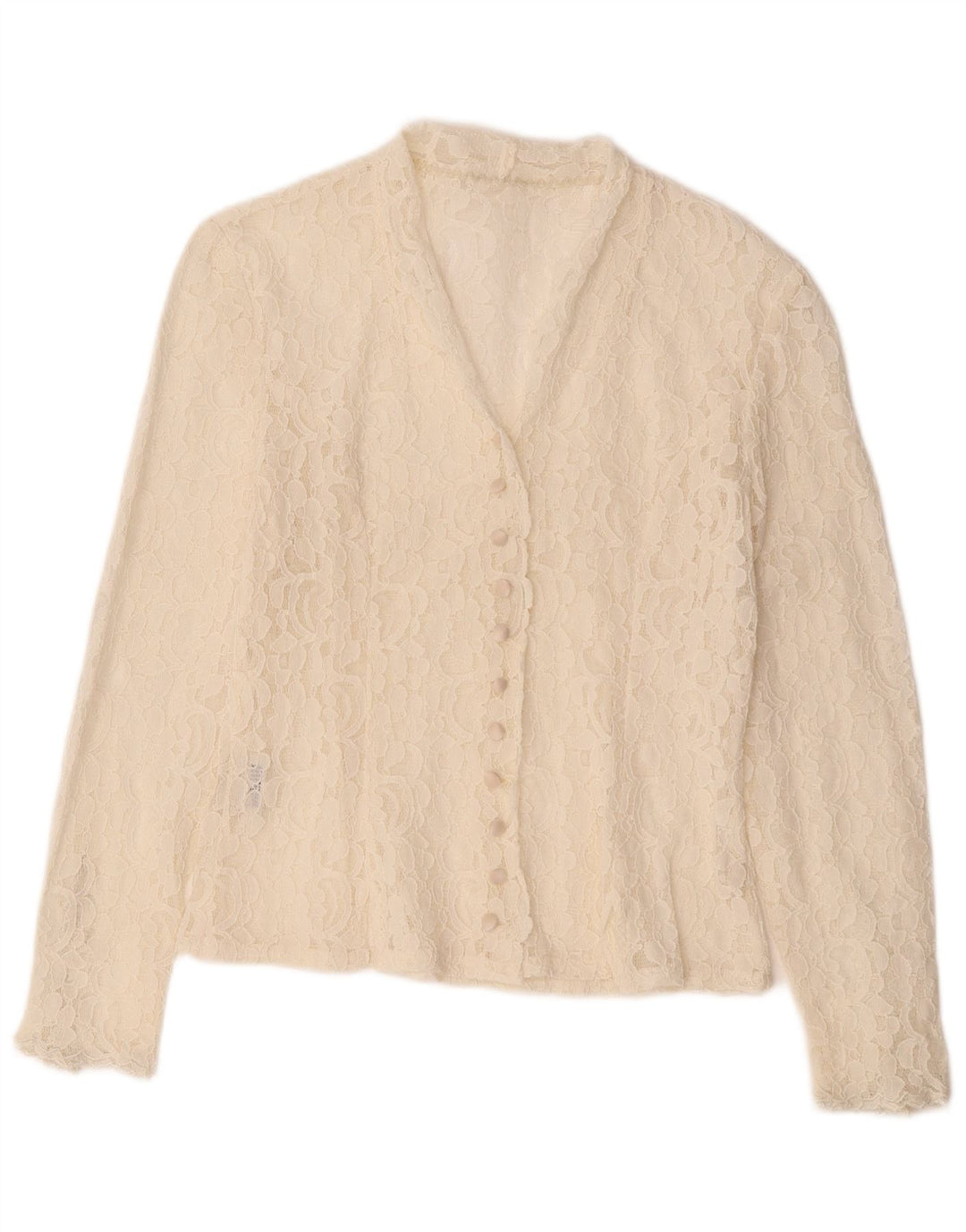 Blusa feminina vintage UK 12 médio floral branco