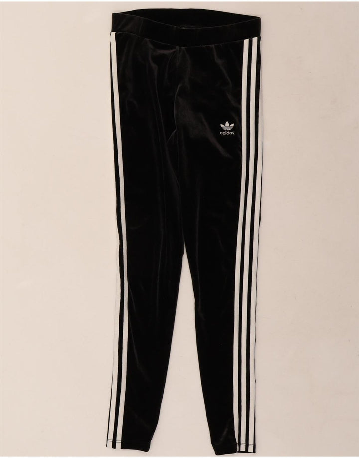 Adidas Mulheres Velour Leggings UK 12 Médio Preto Poliéster