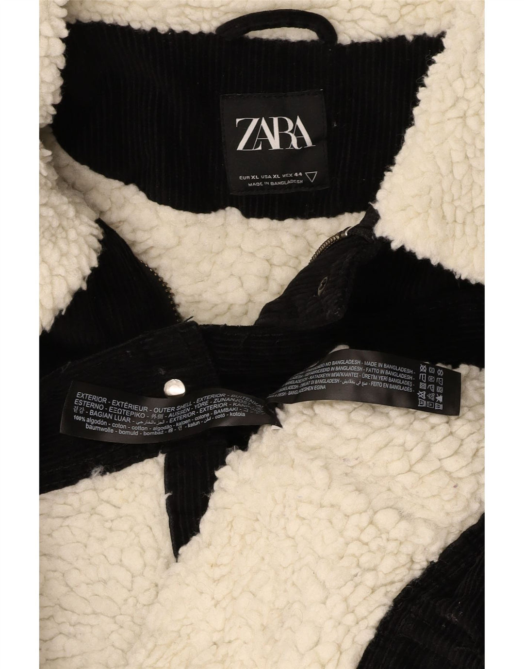 Jaqueta masculina de veludo sherpa ZARA UK 42 XL preto colorblock algodão